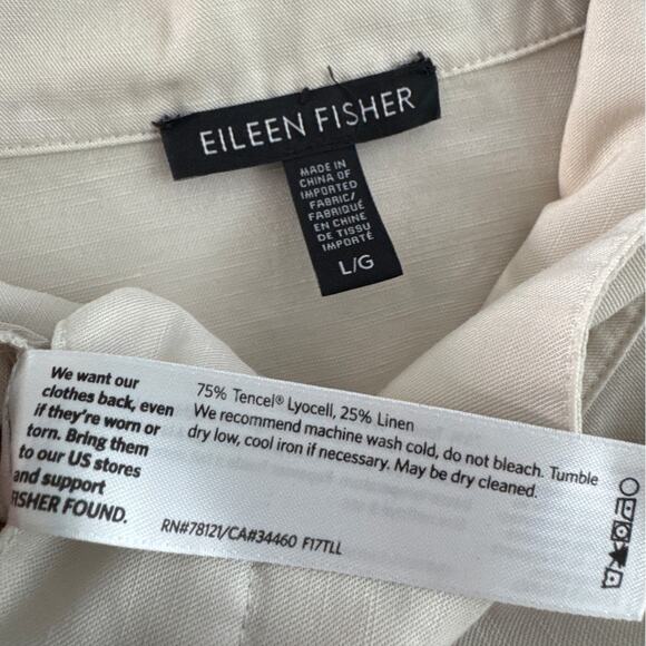 Eileen Fisher Boxy linen blend collared jacket neutral button front beige large - Picture 10 of 12